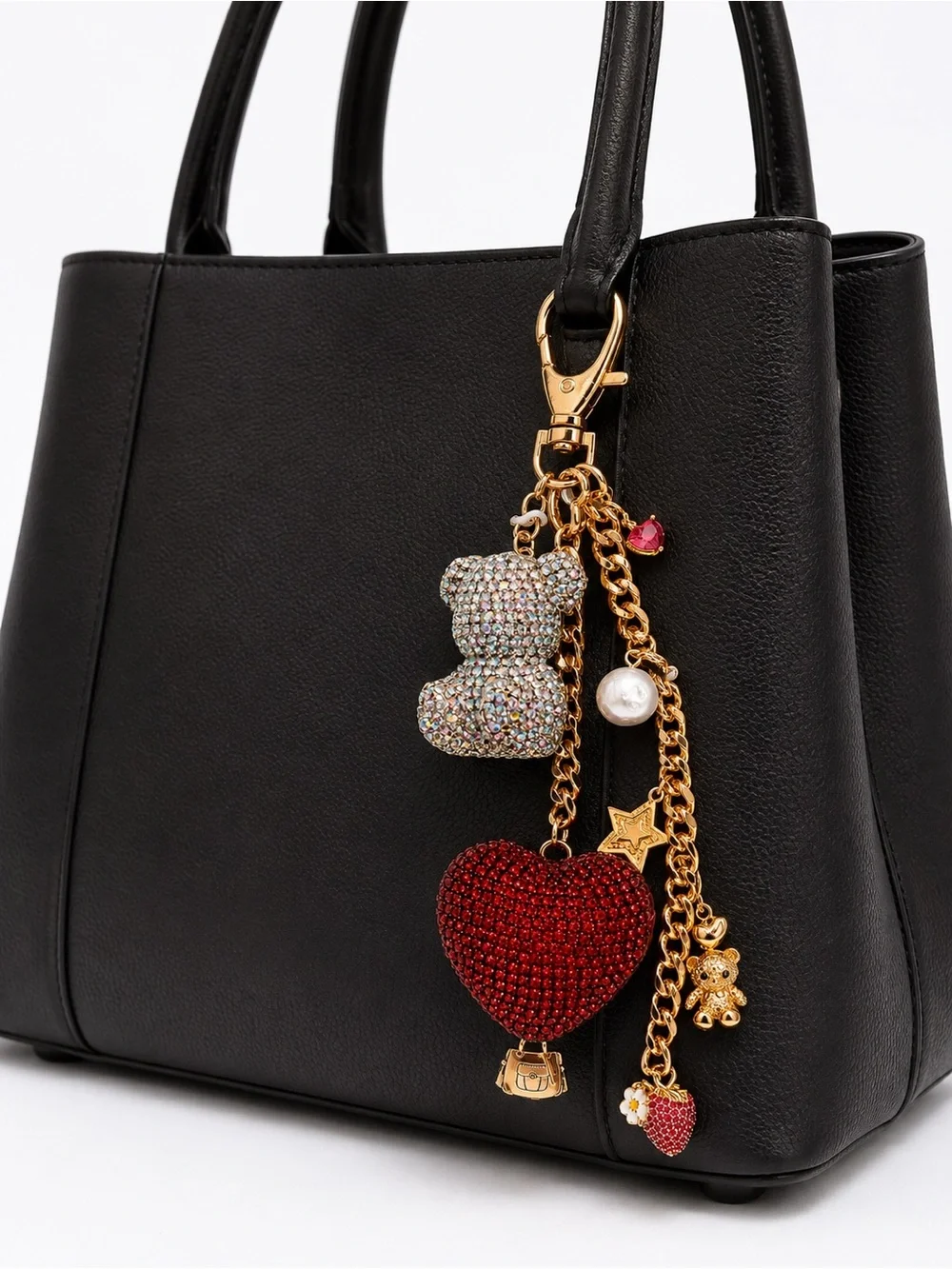 Eye Candy Los Angeles Rhinestone Teddy Bear Heart Bag Charm Keychain